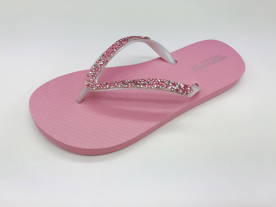 Custom Logo Diamond Women Ladies Wedge Sandal Slipper Cheap Beach PVC Strap Flip Flop