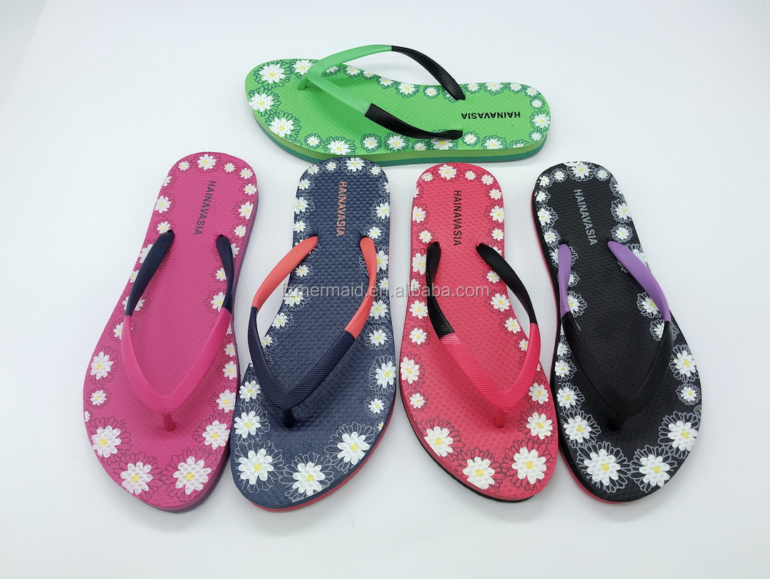 2024 Hot Selling Africa Women Flip Flops Pvc Upper Flower Print Slipper