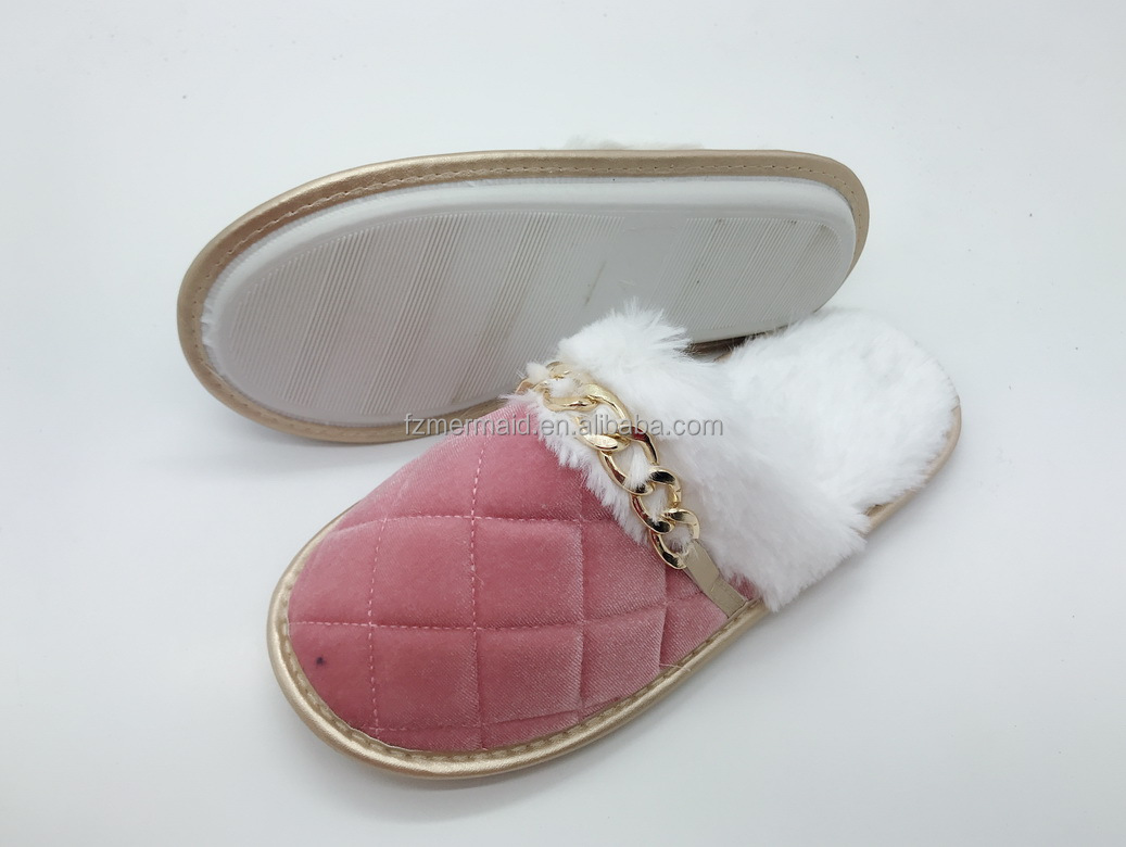2024 Custom Winter Fashion Simple Home Women Winter Fur Warm Cute House Slippers Indoor for Lady
