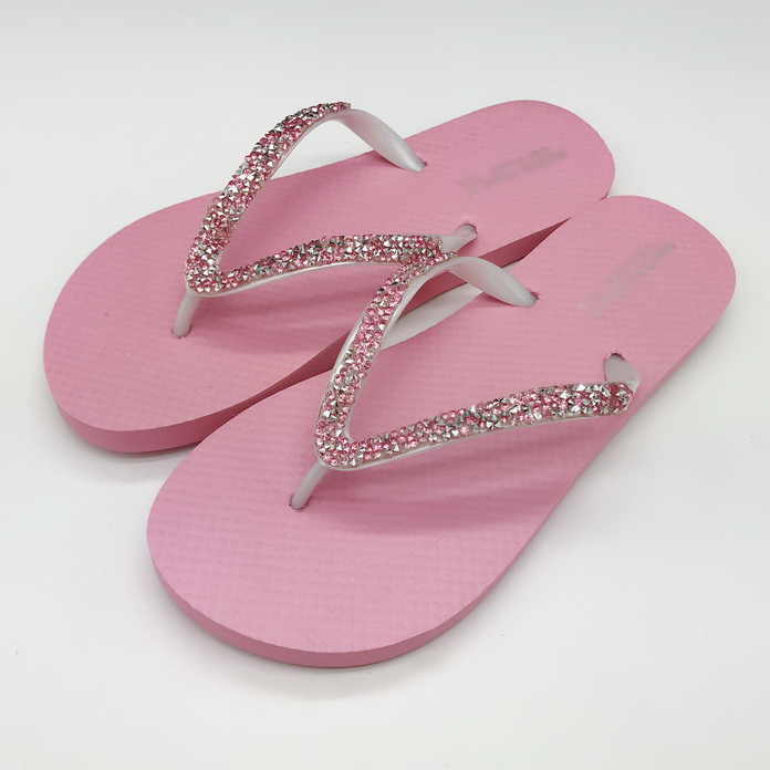 Custom Logo Diamond Women Ladies Wedge Sandal Slipper Cheap Beach PVC Strap Flip Flop