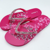 2019 Factory New Arrival Fashion Women Flip Flop Flower Print Rubber Outsole Slipper Pvc Diamond Strap